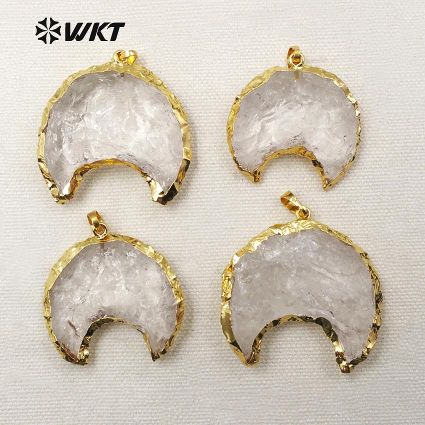 WT-P1302 Natural Crystal ! Wholesale the Pendant Hooks in the Middle Gold Plated Pendant the Moon Type Pendant