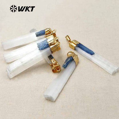 WT-P1310 24 K Gold Hat Pendant New Arrival Generous Design Pendant Natural Selenite Bar Rectangle Shape Random Size Pendant