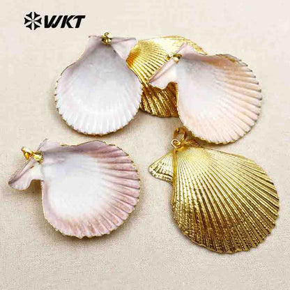 WT-JP004 in Stock! 18k Full Gold Plated Scallops Pendants, Boho Vintage Jewelry Pendants