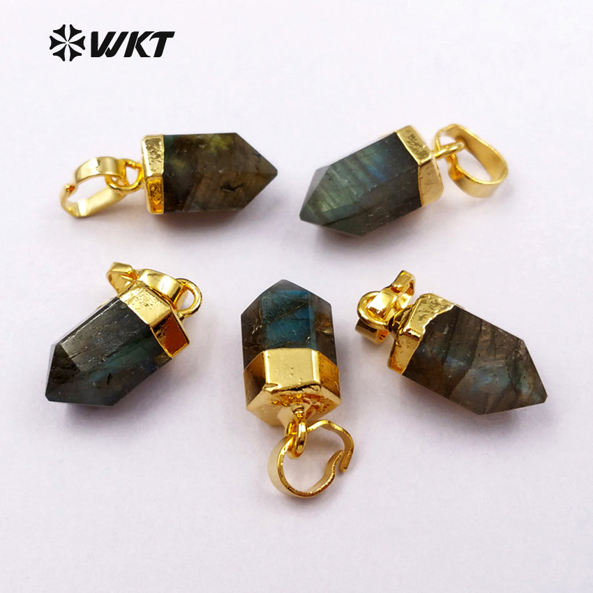WT-P1330 WKT Wholesale Bullet Point Tiny Fashion 24k Real Gold Silver Plated Labradorite Pendant Gift for Women