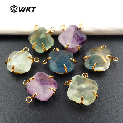 WT-P259 New Natural Raw Fluorite Stone Pendants with 24k Gold Plated Prong Setting