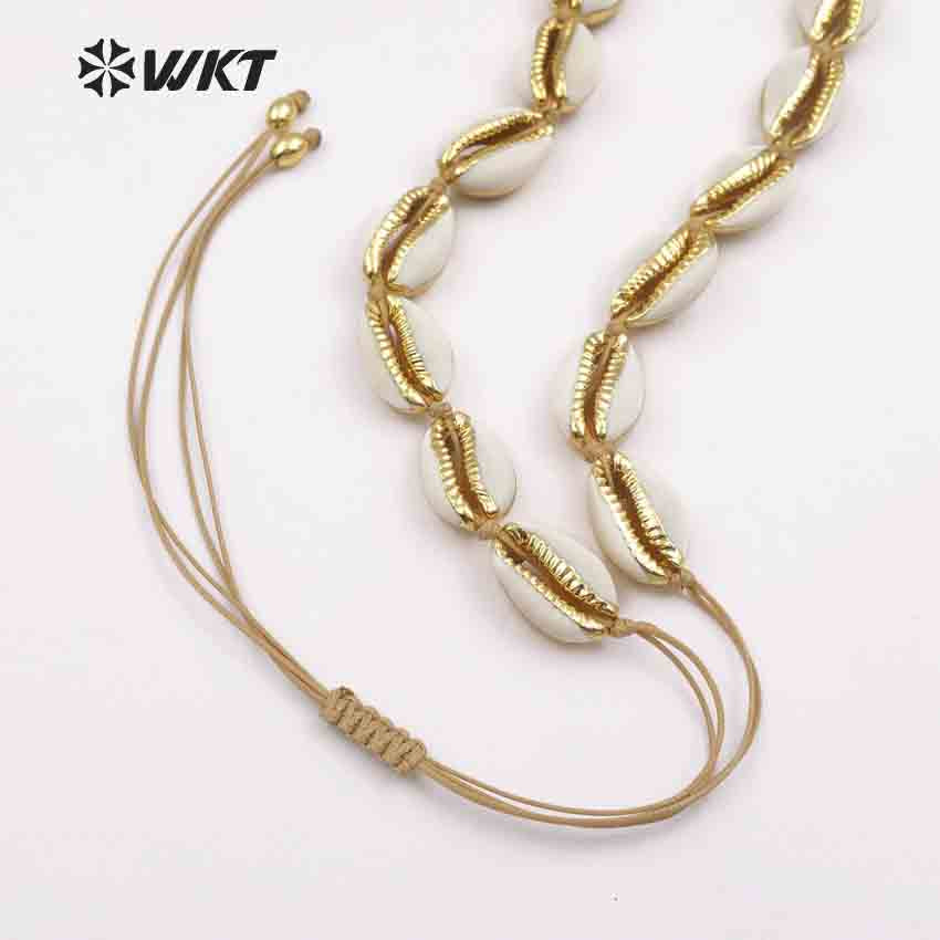 WT-JN038 Bohemia Gift for Female Women Handmade Cord Closure Summer Sea Side Jewelry Cowrie Shell Choker Necklace