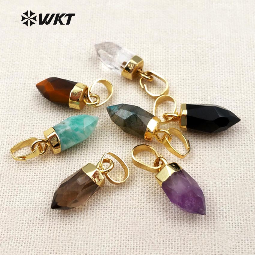 WT-P1307 Natural Amazonite Amethyst! Wholesale Lovely  Natural Gold Silver Plated Electroplate Bullet Point Stone Pendant