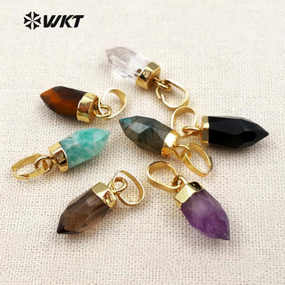 WT-P1307 Natural Amazonite Amethyst! Wholesale Lovely  Natural Gold Silver Plated Electroplate Bullet Point Stone Pendant