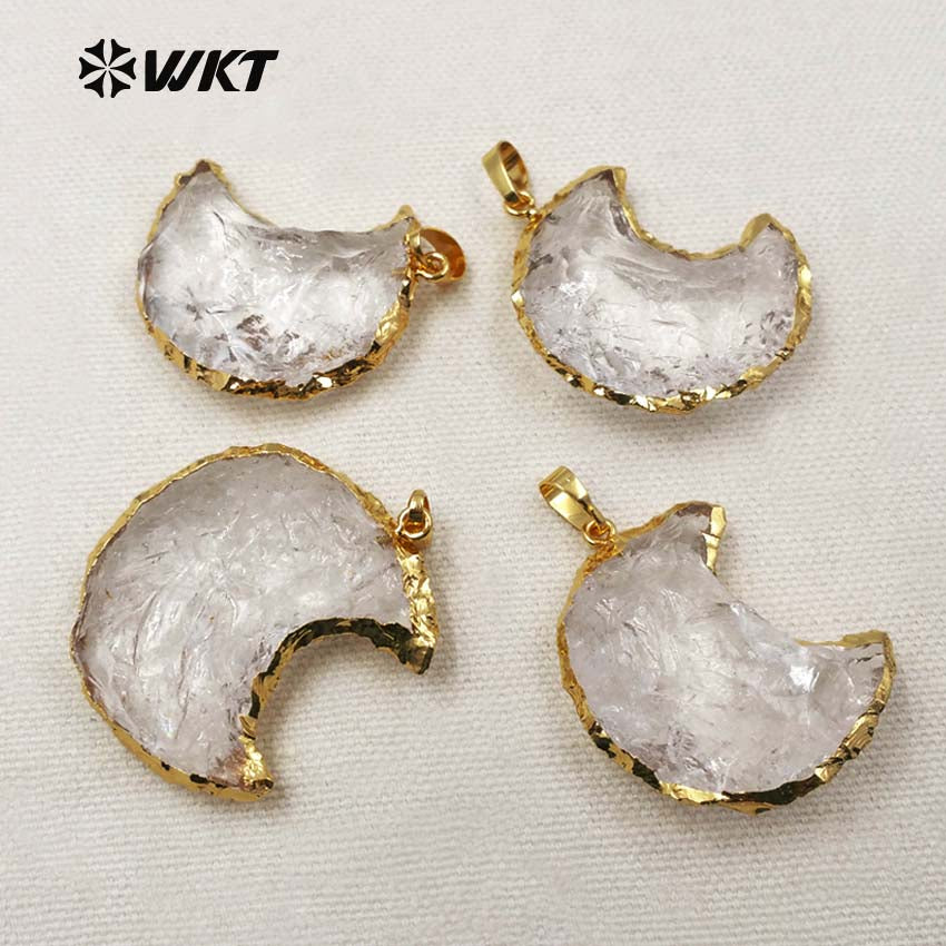WT-P1301 Amazing ! Natural Crystal Stone Pendant Unique Design Style Pendant Gold Plated Pendant the Moon Type