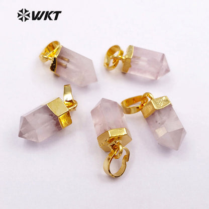 WT-P1332 WKT Wholesale Bullet Point Tiny Exquisite 24k Real Gold Silver Plated Rose Quartz Pendant Gift for Girl