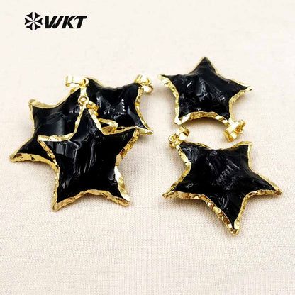WT-P1323 High Quality 24k Real Gold Plated Black Obsidian Pendant With Star Shape Hot Fashion Gift for Women