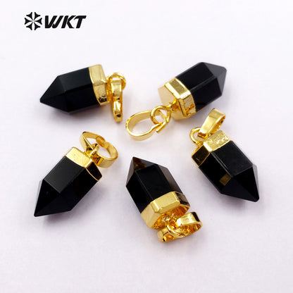 WT-P1331WKT Wholesale Simple Tiny Jewelry Black Agate 24k Real Gold Silver Plated Gemstone Pendant for Women