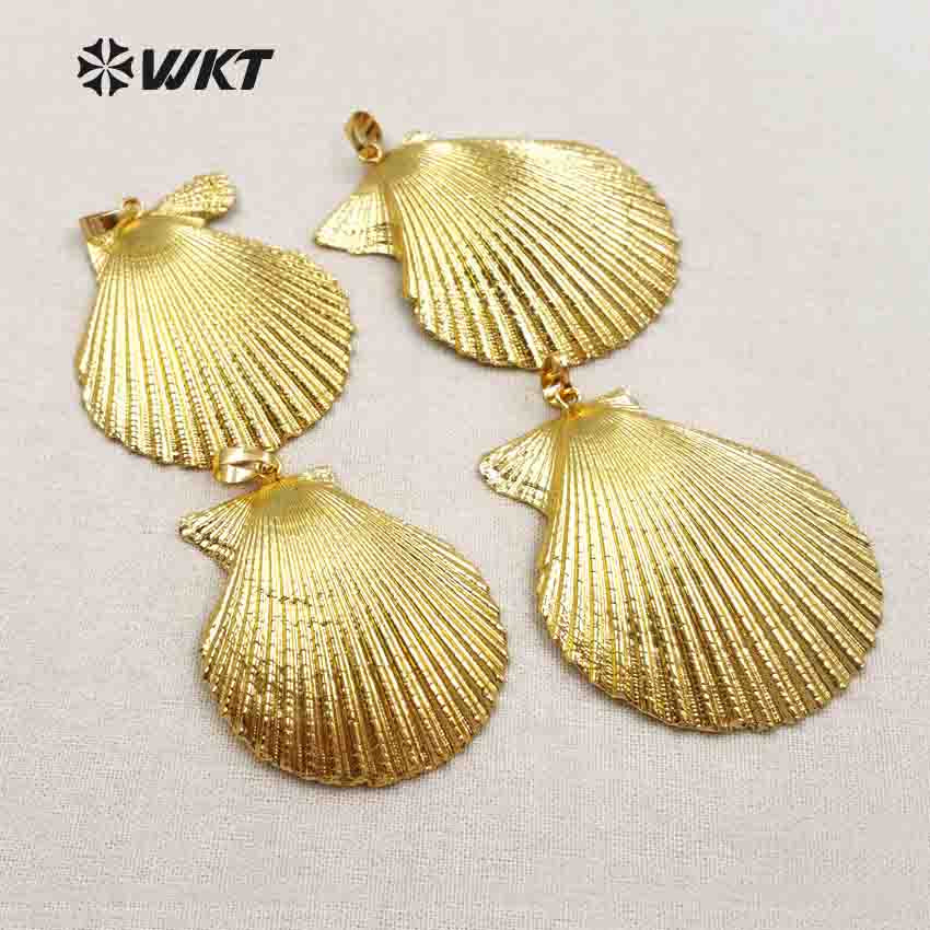 WT-JP004 in Stock! 18k Full Gold Plated Scallops Pendants, Boho Vintage Jewelry Pendants