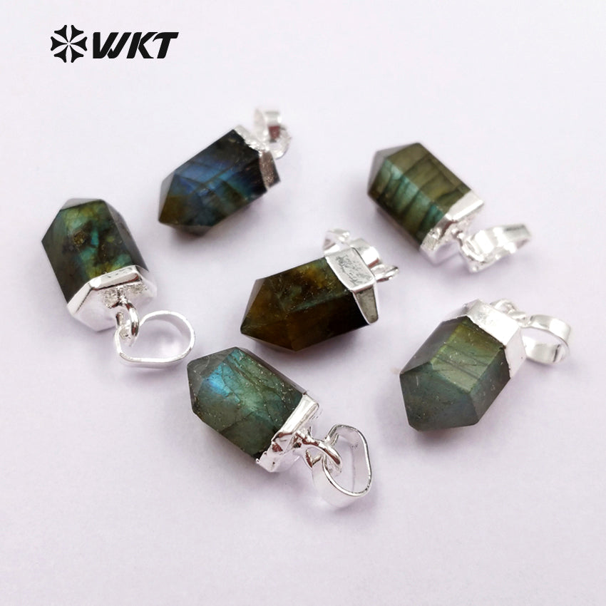 WT-P1330 WKT Wholesale Bullet Point Tiny Fashion 24k Real Gold Silver Plated Labradorite Pendant Gift for Women