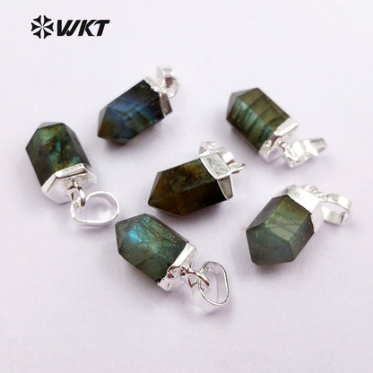 WT-P1330 WKT Wholesale Bullet Point Tiny Fashion 24k Real Gold Silver Plated Labradorite Pendant Gift for Women