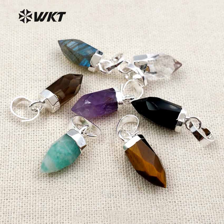 WT-P1307 Natural Amazonite Amethyst! Wholesale Lovely  Natural Gold Silver Plated Electroplate Bullet Point Stone Pendant