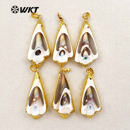 WT-P351 Lovely Slice Shell Pendant Charm with Electroplated 24k Gold Layered Edges Shell Pendant for Party