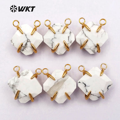 WT-P1335 WKT Wholesale White Turquoise Pendant with Double Loops, Unique Design Stone Pendant with Square Shape Gifts for Women