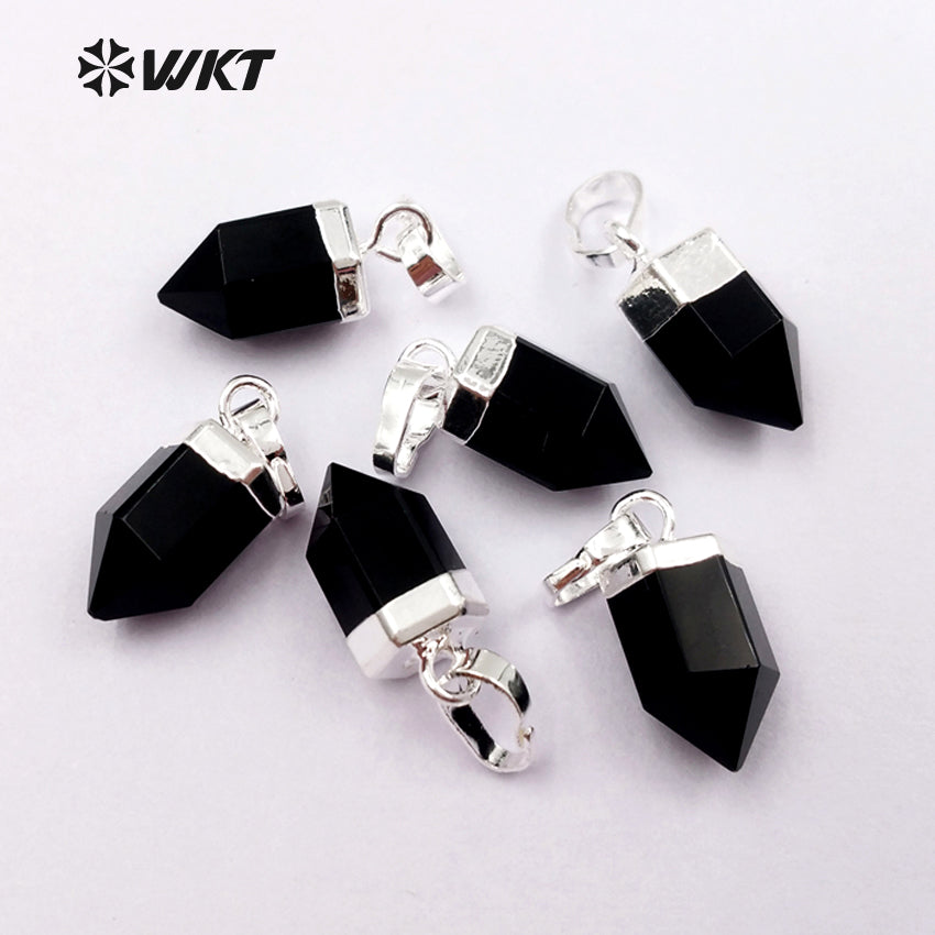 WT-P1331WKT Wholesale Simple Tiny Jewelry Black Agate 24k Real Gold Silver Plated Gemstone Pendant for Women