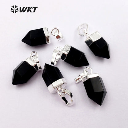 WT-P1331WKT Wholesale Simple Tiny Jewelry Black Agate 24k Real Gold Silver Plated Gemstone Pendant for Women