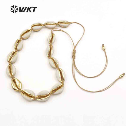 WT-JN038 Bohemia Gift for Female Women Handmade Cord Closure Summer Sea Side Jewelry Cowrie Shell Choker Necklace