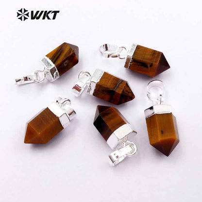 WT-P1327 WKT Wholesale Bullet Shape Terminated Point Tiny 24k Real Gold Plated Tiger Eye Pendant for Women
