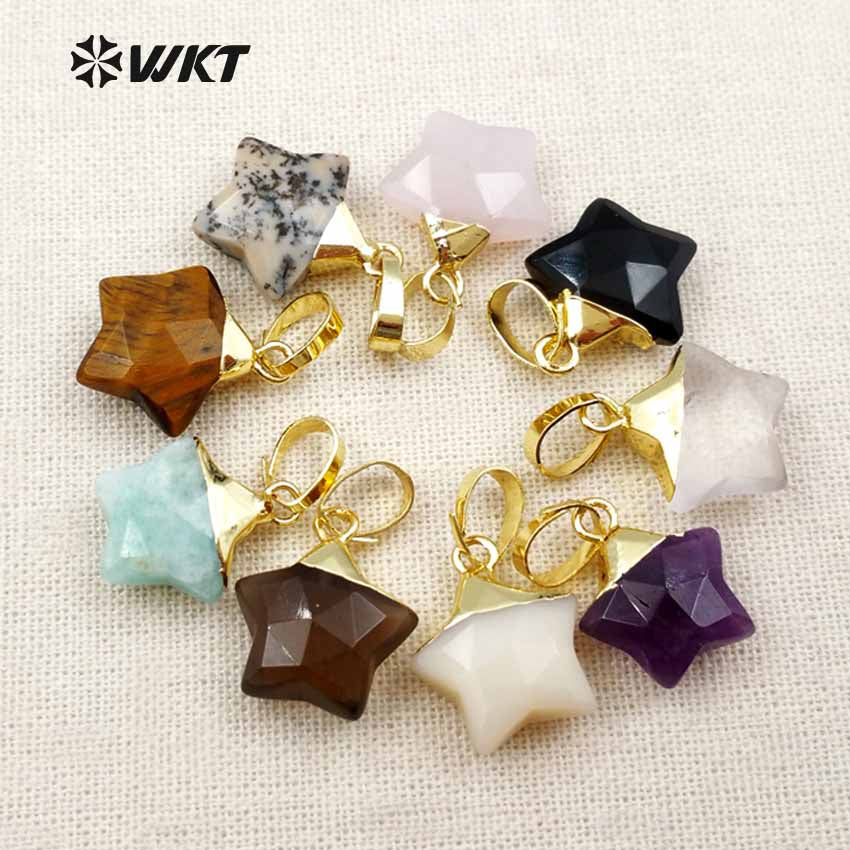 WT-P1308 New ! Multi Natural Gemstone Pendant Factory Directly Sprcial Design Pendant Mini Star Shape 24 K Gold Hat Pendant