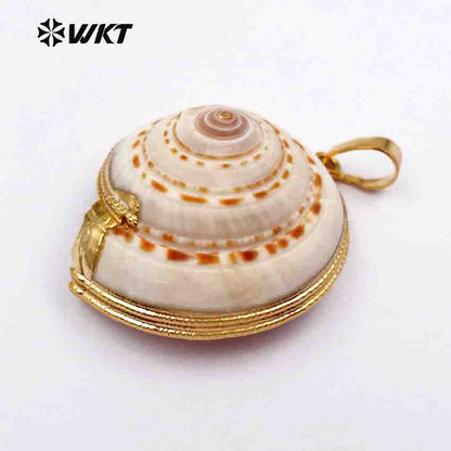 WT-JP007 NEWEST!!Clearance Swirl Gold Edged Unique Natural Shell Pendant with Electroplated Gift for Women