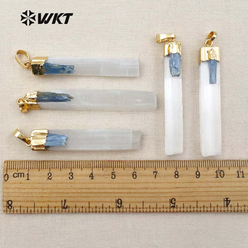 WT-P1310 24 K Gold Hat Pendant New Arrival Generous Design Pendant Natural Selenite Bar Rectangle Shape Random Size Pendant