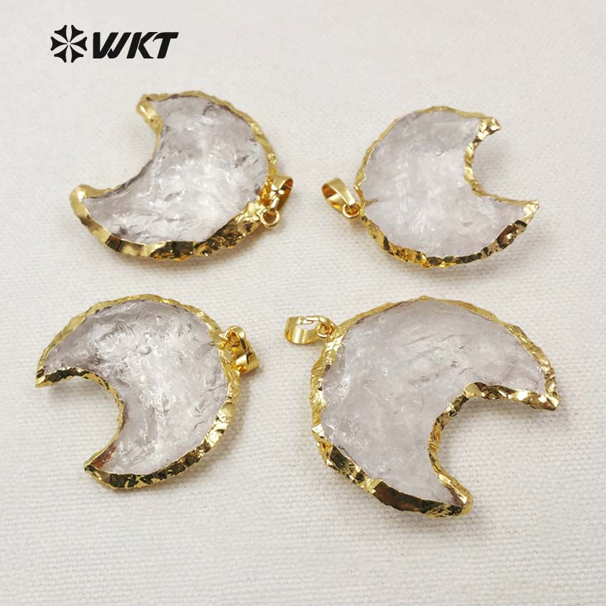WT-P1302 Natural Crystal ! Wholesale the Pendant Hooks in the Middle Gold Plated Pendant the Moon Type Pendant