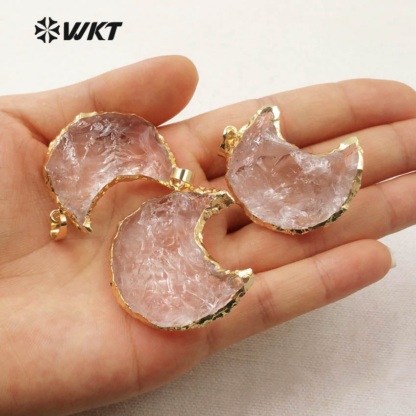 WT-P1301 Amazing ! Natural Crystal Stone Pendant Unique Design Style Pendant Gold Plated Pendant the Moon Type