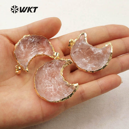 WT-P1301 Amazing ! Natural Crystal Stone Pendant Unique Design Style Pendant Gold Plated Pendant the Moon Type