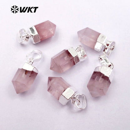 WT-P1332 WKT Wholesale Bullet Point Tiny Exquisite 24k Real Gold Silver Plated Rose Quartz Pendant Gift for Girl