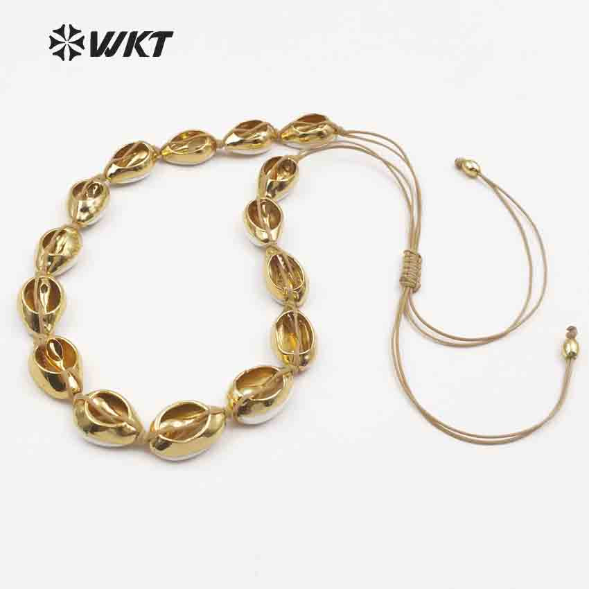 WT-JN038 Bohemia Gift for Female Women Handmade Cord Closure Summer Sea Side Jewelry Cowrie Shell Choker Necklace