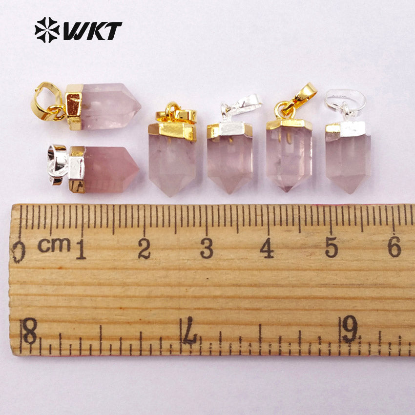 WT-P1332 WKT Wholesale Bullet Point Tiny Exquisite 24k Real Gold Silver Plated Rose Quartz Pendant Gift for Girl