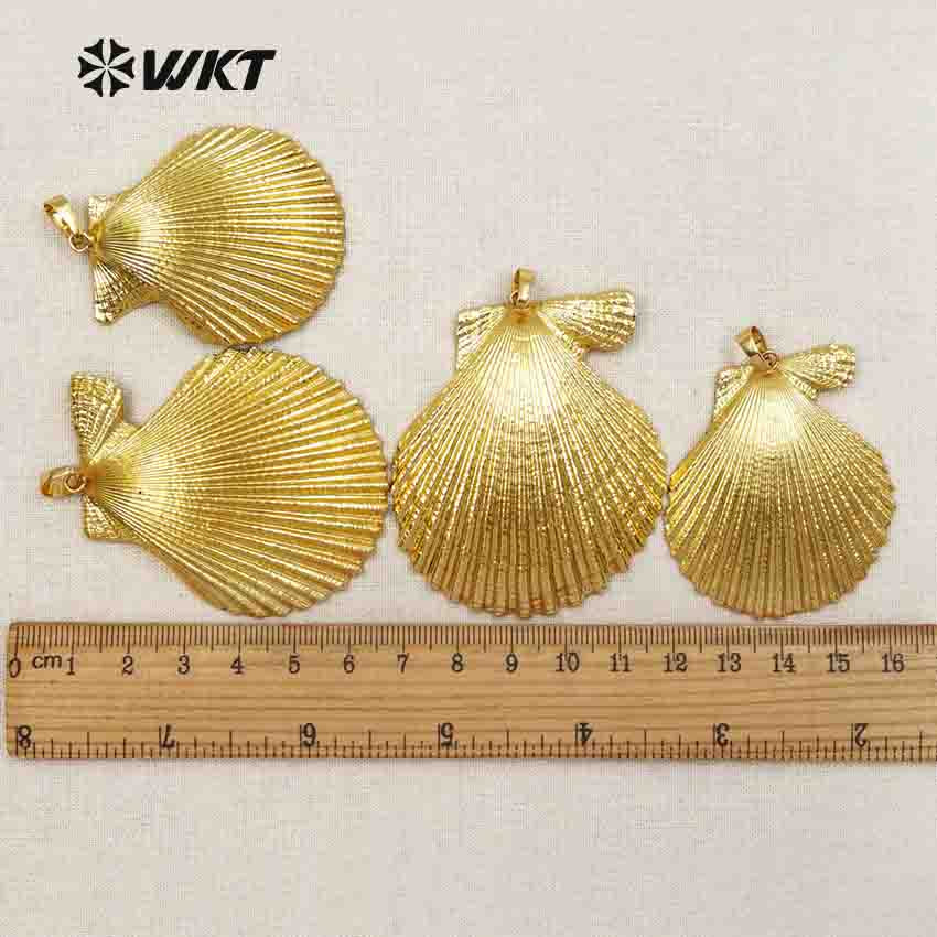 WT-JP004 in Stock! 18k Full Gold Plated Scallops Pendants, Boho Vintage Jewelry Pendants