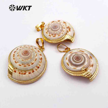 WT-JP007 NEWEST!!Clearance Swirl Gold Edged Unique Natural Shell Pendant with Electroplated Gift for Women