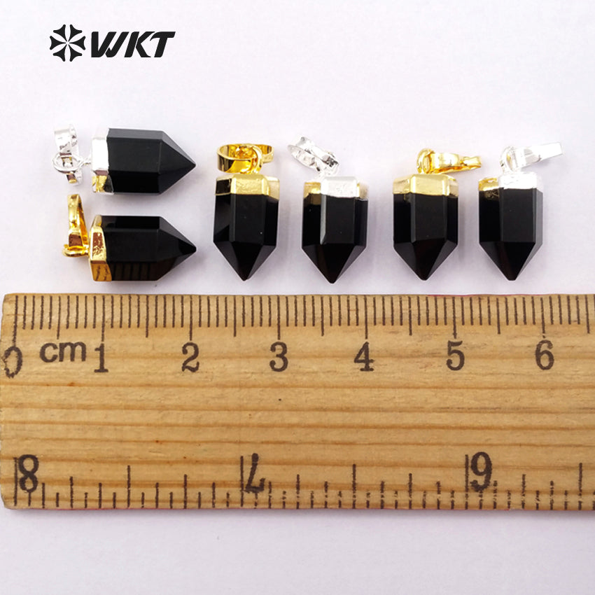 WT-P1331WKT Wholesale Simple Tiny Jewelry Black Agate 24k Real Gold Silver Plated Gemstone Pendant for Women