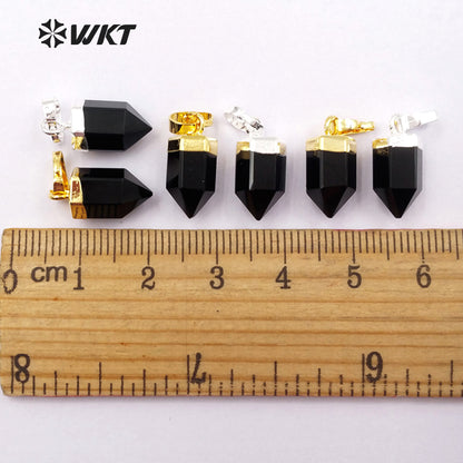 WT-P1331WKT Wholesale Simple Tiny Jewelry Black Agate 24k Real Gold Silver Plated Gemstone Pendant for Women