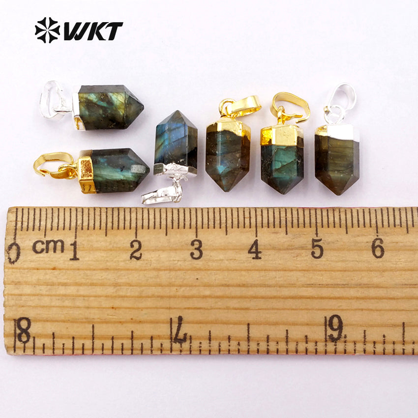 WT-P1330 WKT Wholesale Bullet Point Tiny Fashion 24k Real Gold Silver Plated Labradorite Pendant Gift for Women