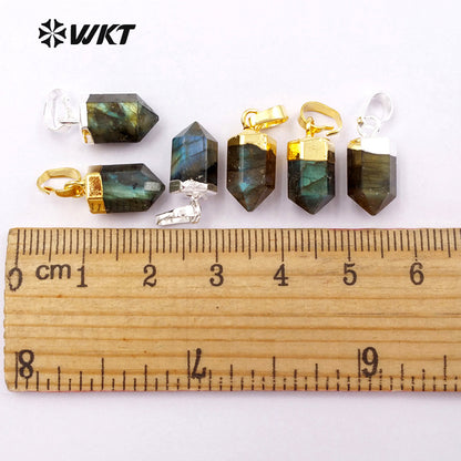 WT-P1330 WKT Wholesale Bullet Point Tiny Fashion 24k Real Gold Silver Plated Labradorite Pendant Gift for Women
