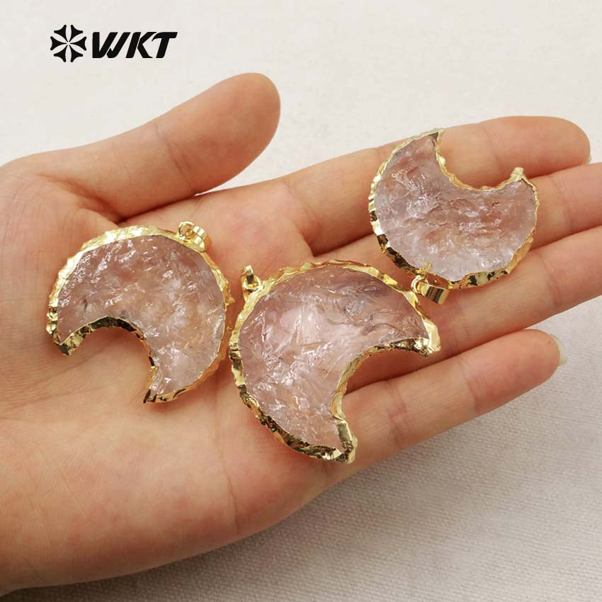 WT-P1302 Natural Crystal ! Wholesale the Pendant Hooks in the Middle Gold Plated Pendant the Moon Type Pendant