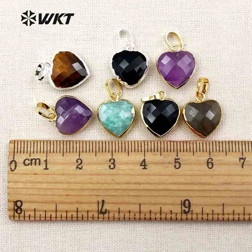 WT-P1306 Real Natural Black Agate Tigers Eye Pendant Heart Faceted Pendant With Real Gold Electroplated Gemstone Pendant