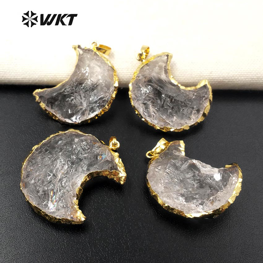WT-P1301 Amazing ! Natural Crystal Stone Pendant Unique Design Style Pendant Gold Plated Pendant the Moon Type