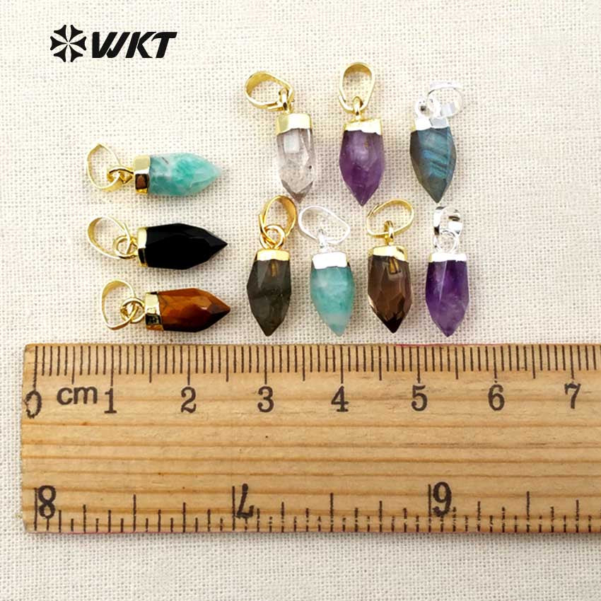 WT-P1307 Natural Amazonite Amethyst! Wholesale Lovely  Natural Gold Silver Plated Electroplate Bullet Point Stone Pendant