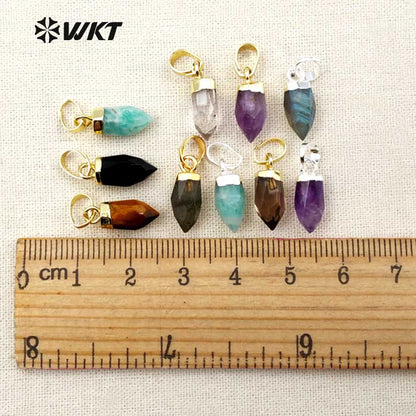 WT-P1307 Natural Amazonite Amethyst! Wholesale Lovely  Natural Gold Silver Plated Electroplate Bullet Point Stone Pendant