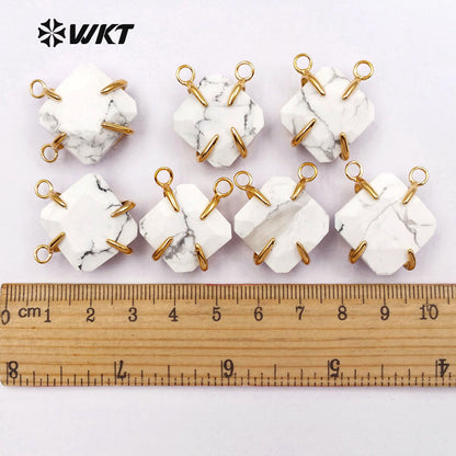 WT-P1335 WKT Wholesale White Turquoise Pendant with Double Loops, Unique Design Stone Pendant with Square Shape Gifts for Women