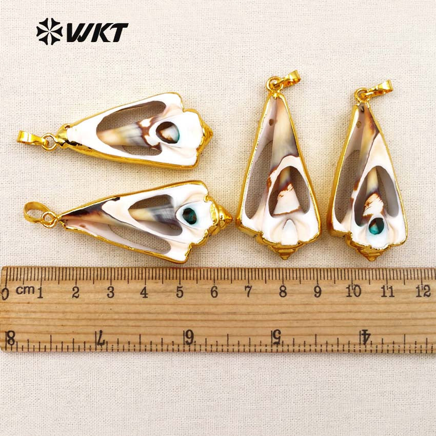 WT-P351 Lovely Slice Shell Pendant Charm with Electroplated 24k Gold Layered Edges Shell Pendant for Party