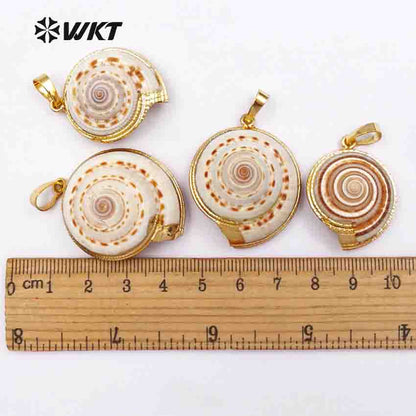 WT-JP007 NEWEST!!Clearance Swirl Gold Edged Unique Natural Shell Pendant with Electroplated Gift for Women