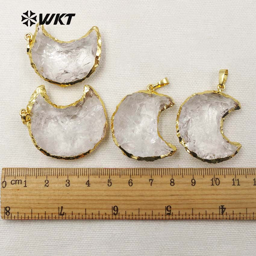 WT-P1301 Amazing ! Natural Crystal Stone Pendant Unique Design Style Pendant Gold Plated Pendant the Moon Type