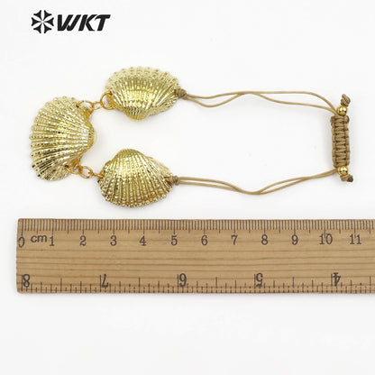 WT-B441 Handcrafted Three Natural Shells All Gold-plated and Suitable for Ladies to Wear Adjustable White Scallop Shell Bracelet
