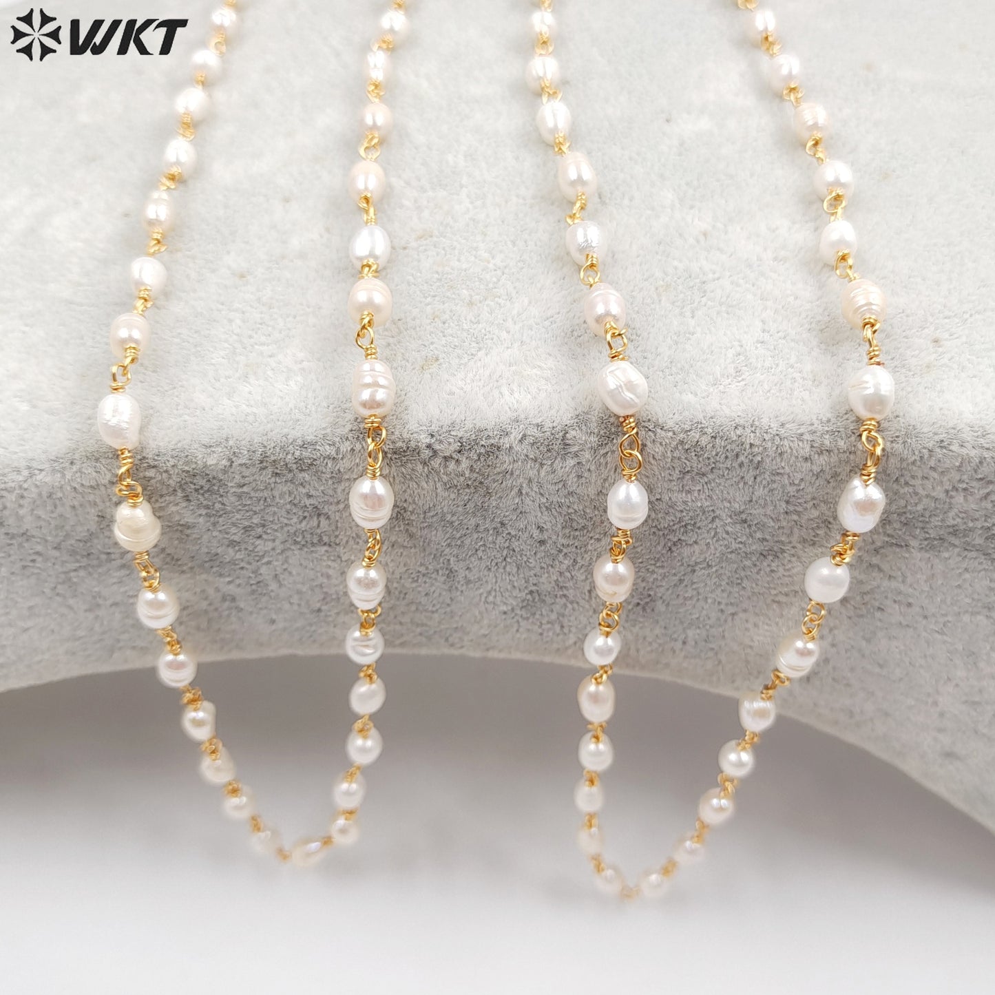 WT-RBC069 Wholesale New Arrival Fashion Female Jewelry Gold or Silver Plated DIY Necklace Freshwater Pearl Brass Rosary Chain