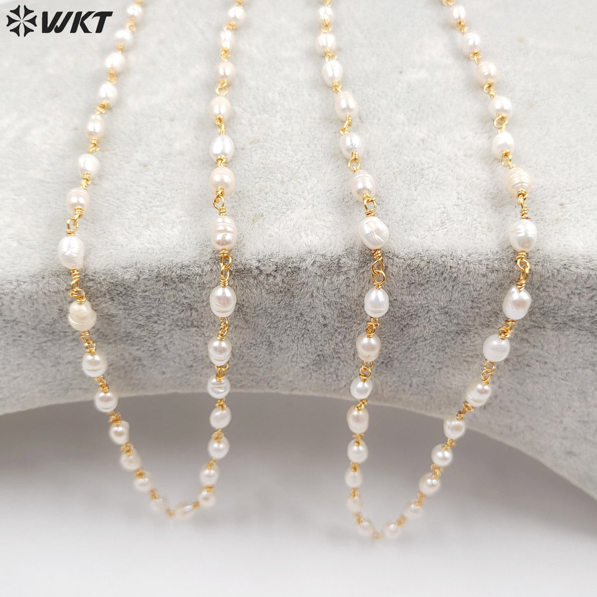 WT-RBC069 Wholesale New Arrival Fashion Female Jewelry Gold or Silver Plated DIY Necklace Freshwater Pearl Brass Rosary Chain