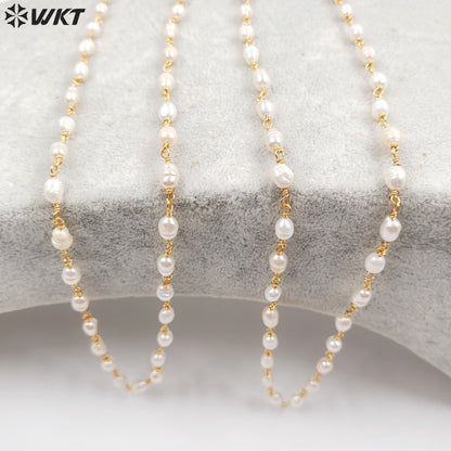 WT-RBC069 Wholesale New Arrival Fashion Female Jewelry Gold or Silver Plated DIY Necklace Freshwater Pearl Brass Rosary Chain